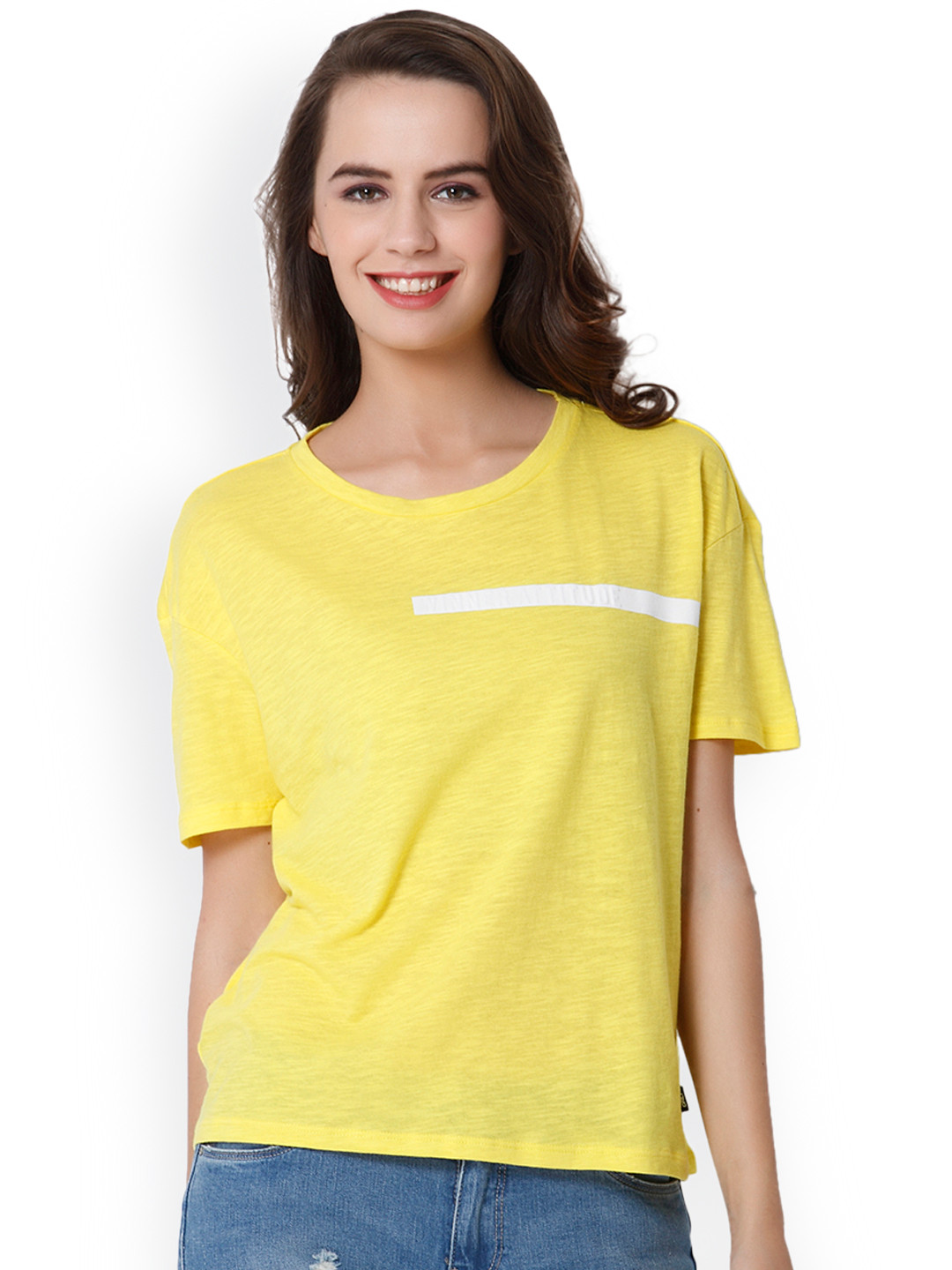 Buy ONLY Women Yellow Solid Round Neck T Shirt Tshirts for Women 2468835 Myntra