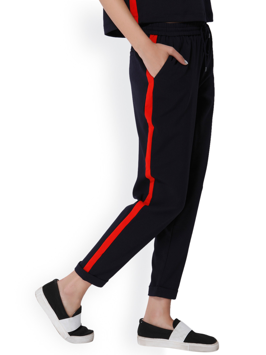 Buy ONLY Women Navy Loose Fit Solid Cropped Trousers Trousers for