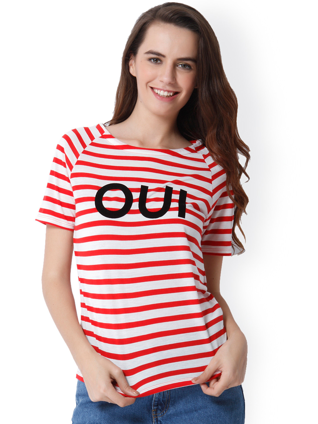 Red And White Striped T Shirt Women 2026.Buy ONLY Women Red & White Striped Round Neck T Shirt - Tshirts for ...
