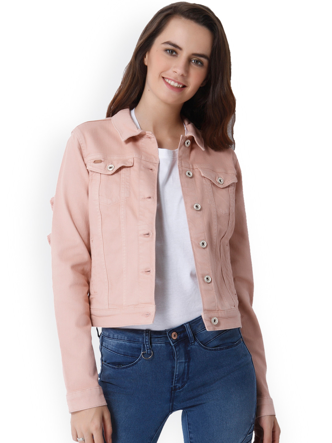 Buy ONLY Women Pink Solid Crop Denim Jacket Jackets for Women 2468940