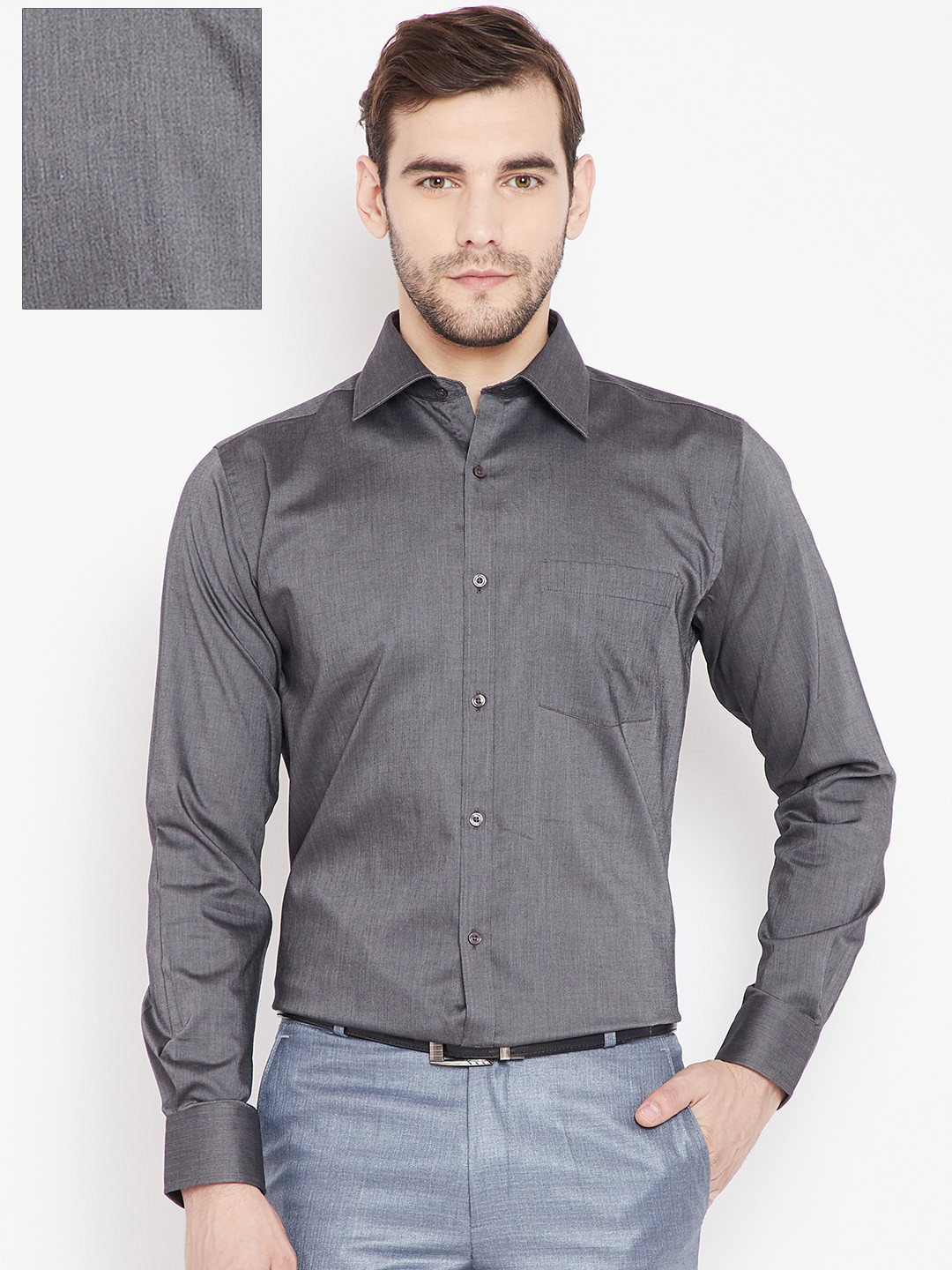 Buy Park Avenue Men Grey Slim Fit Solid Formal Shirt - Shirts for Men ...