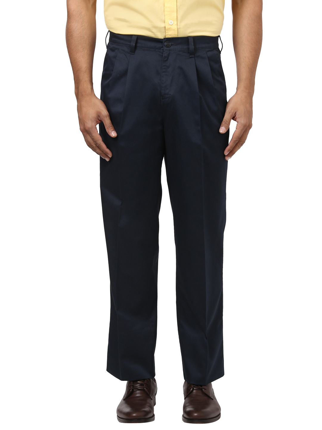 Buy ColorPlus Men Navy Blue Regular Fit Solid Formal Trousers ...