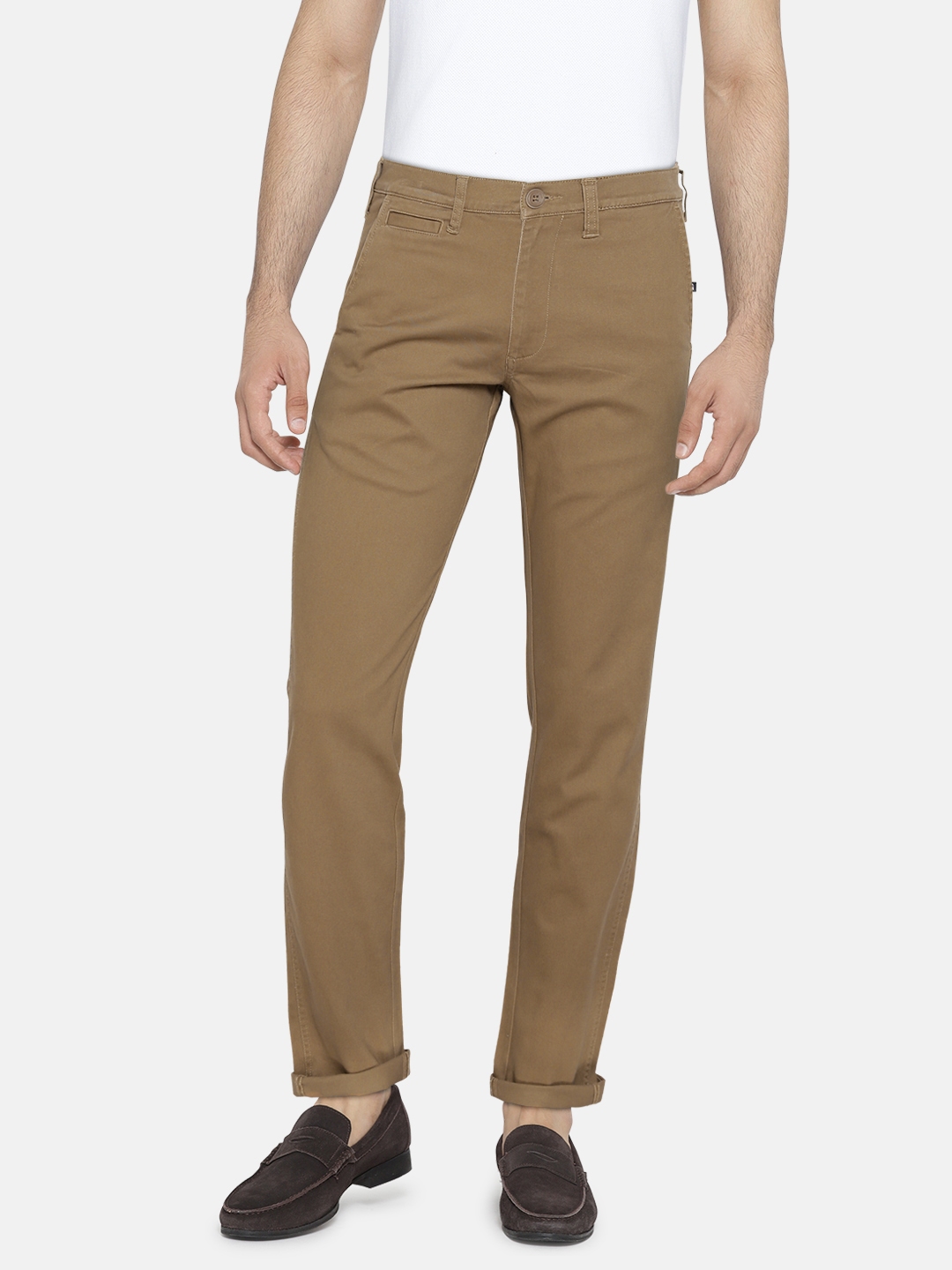 Buy Wrangler Men Khaki Custom Slim Fit Solid Chinos - Trousers for Men ...