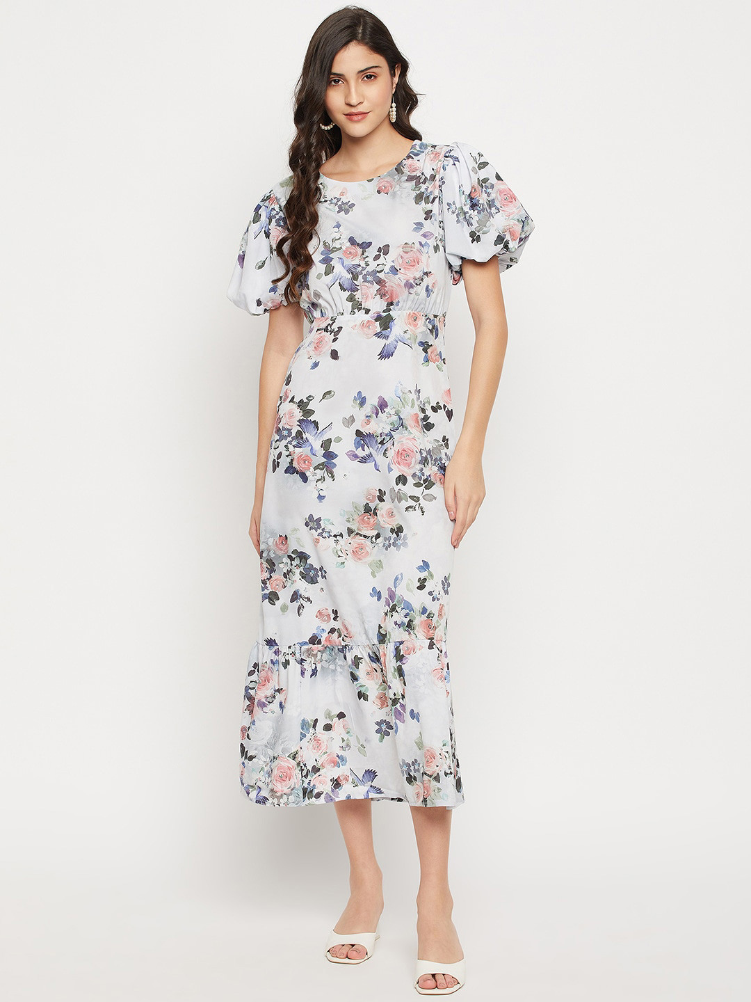 Floral Knit Sleeveless Flared Midi Dress