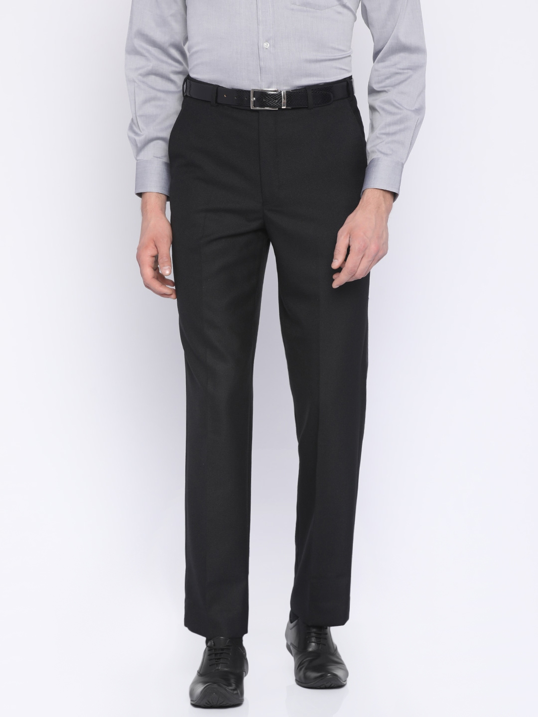 Buy Park Avenue Men Black Comfort Regular Fit Solid Formal Trousers ...