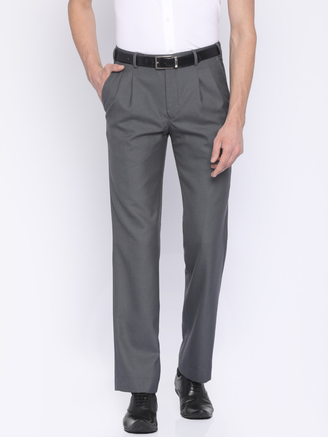 Buy Park Avenue Men Grey Slim Fit Solid Formal Trousers - Trousers for ...