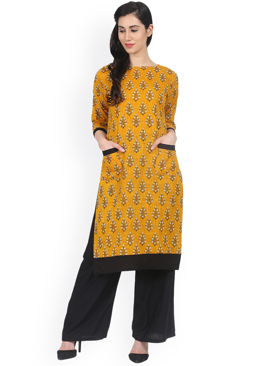 Buy Nayo Women Yellow Printed Straight Kurta Kurtas for Women 2470114
