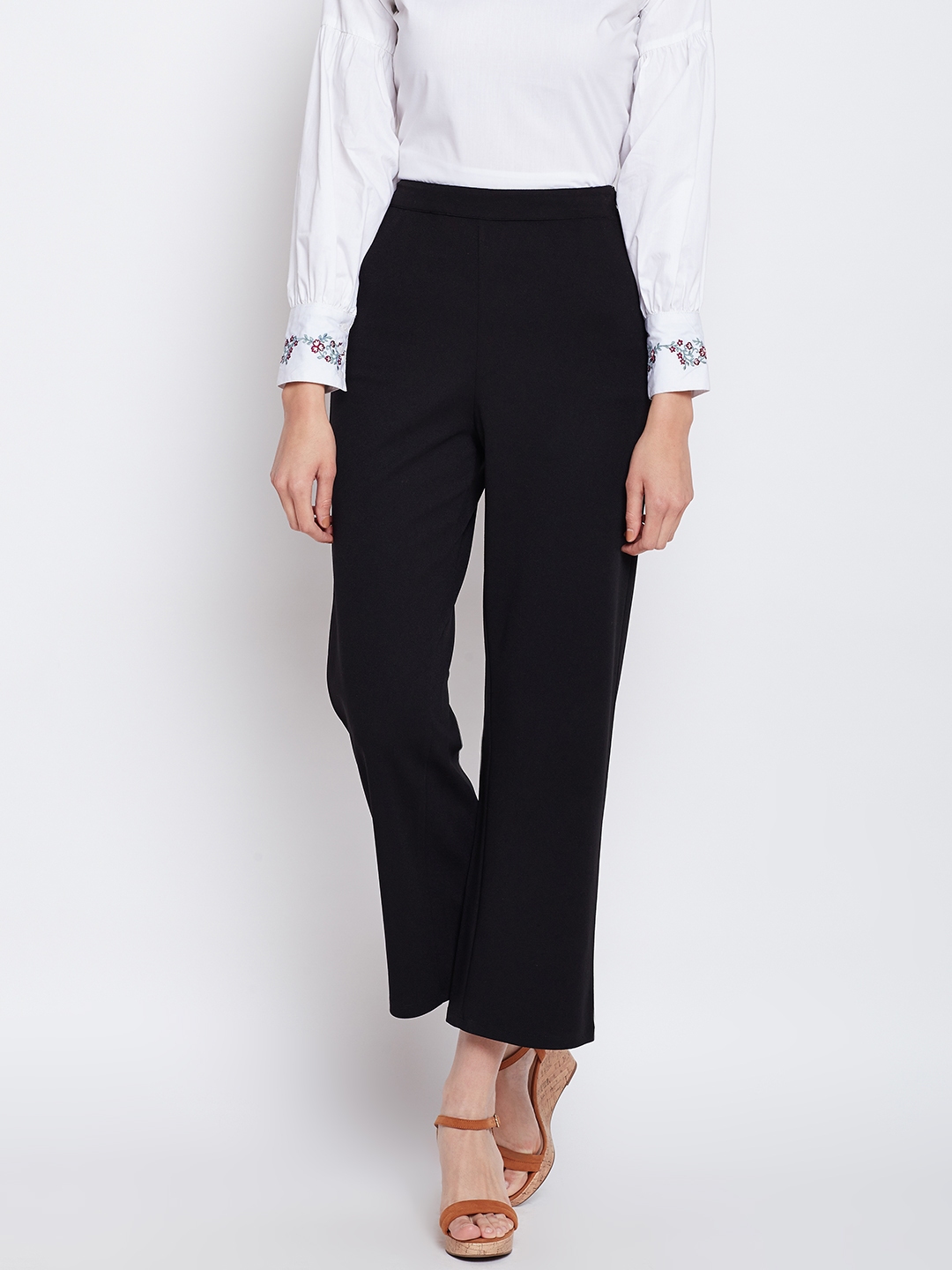 black straight leg formal trousers