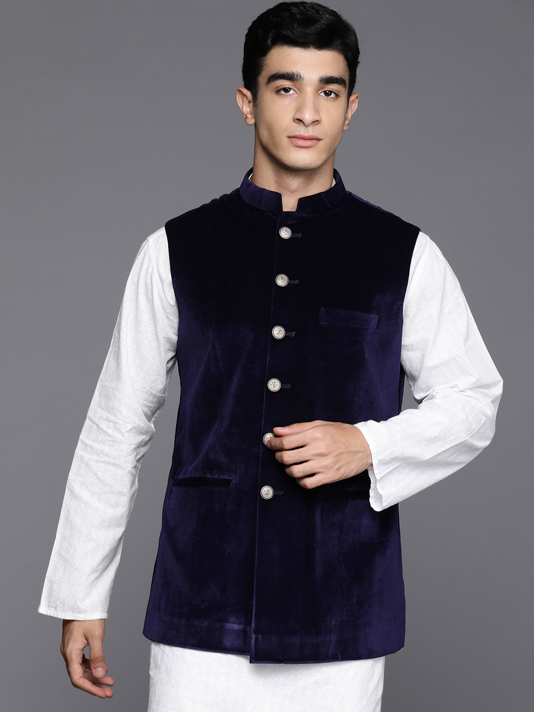 Plain Cotton Mandarin Collar Nehru Jacket for Men 06