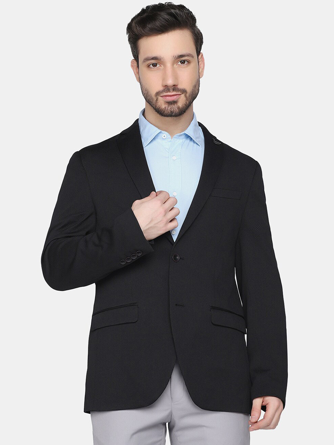 Men's Beige Slim-Fit Notched Lapel Collar Single-Breasted Casual Blazer