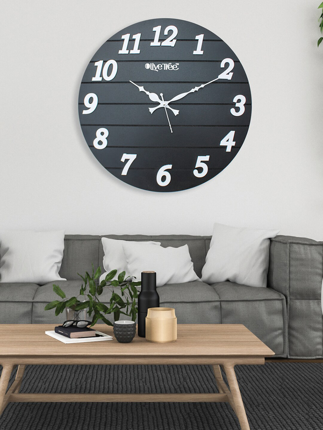 Buy OLIVE TREE Grey & White Traditional Round Shape Wooden Analouge