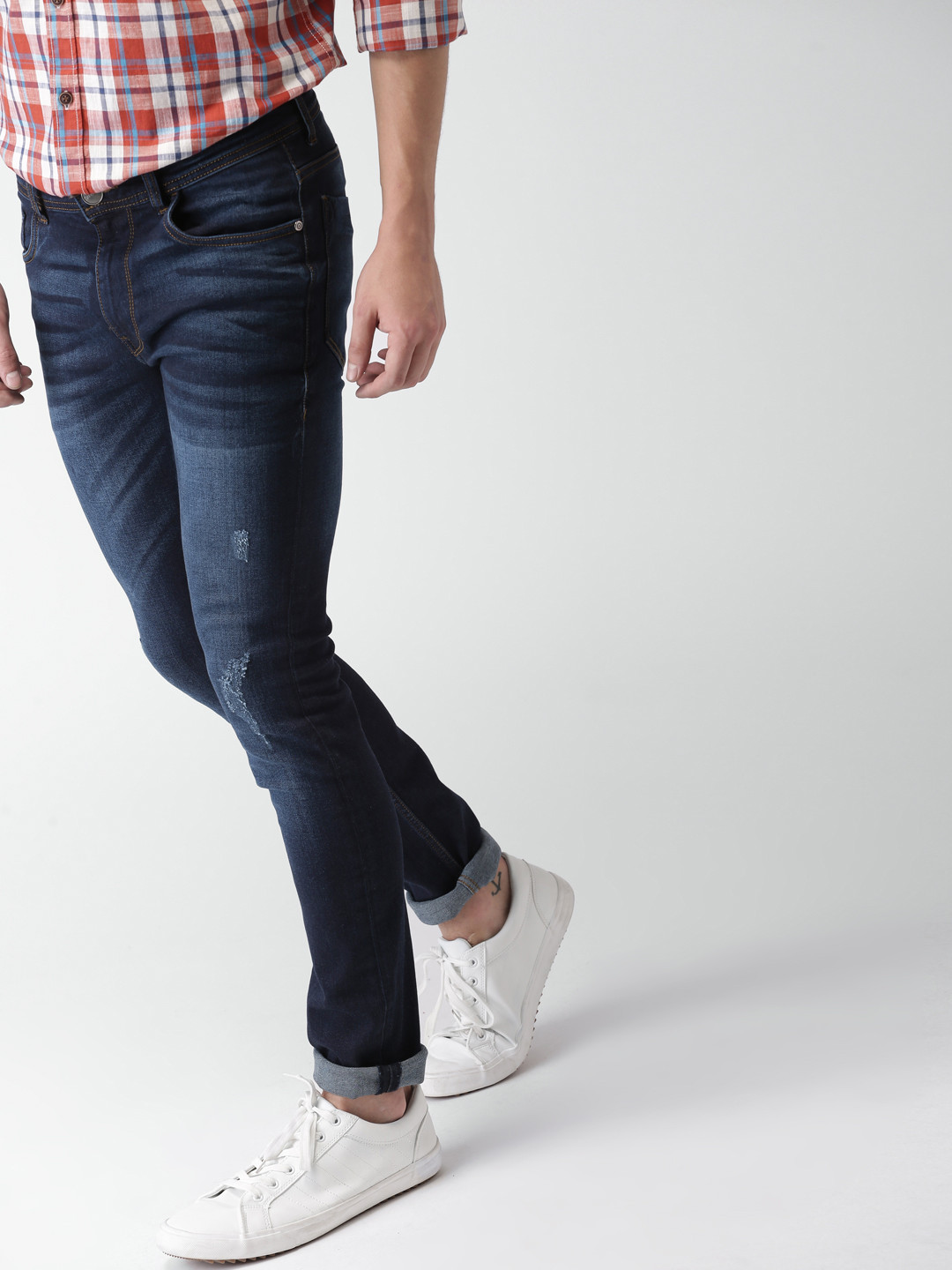 Buy Mast & Harbour Men Blue Skinny Fit Mid Rise Mildly Distressed