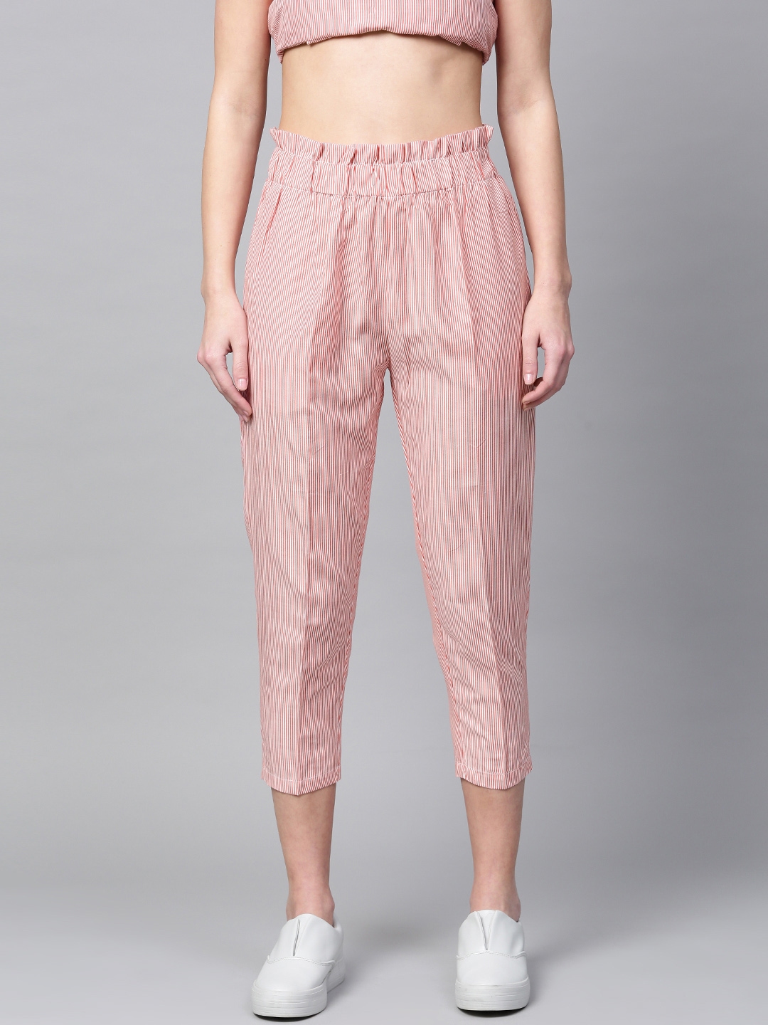 red and white striped trousers