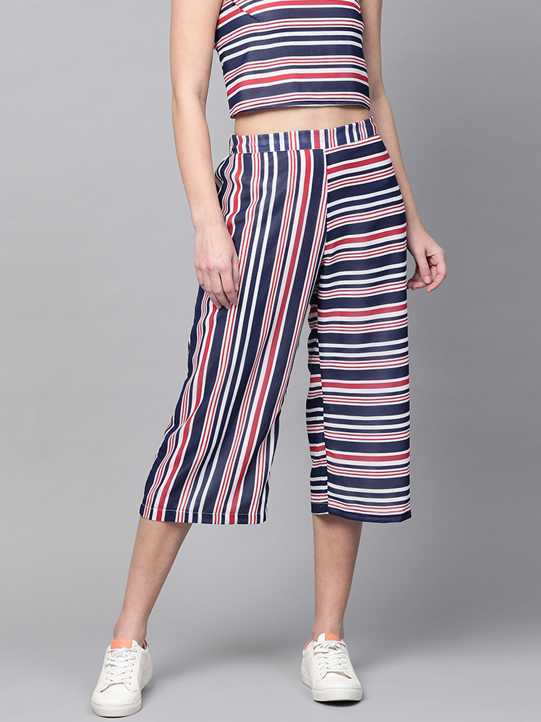 Buy SASSAFRAS Women Navy Blue & White Regular Fit Striped Culottes - Trousers for Women 2472476 