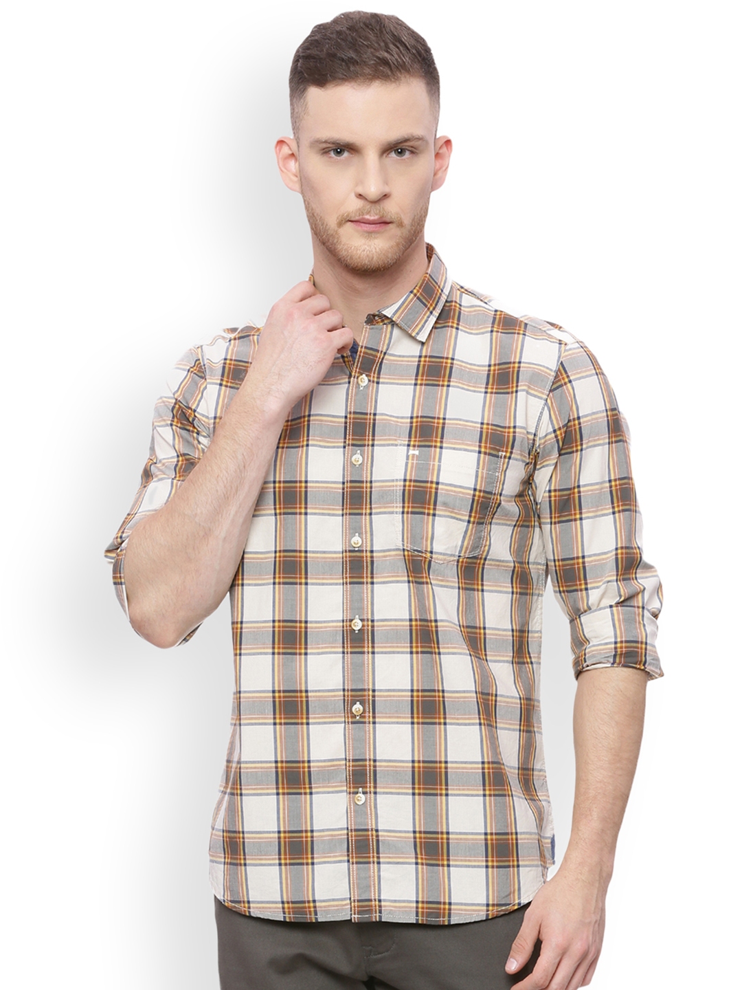 beige checked overshirt