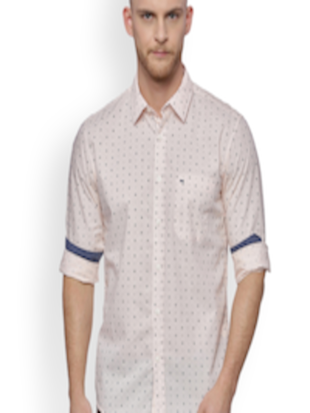Buy Basics Men Peach Coloured Slim Fit Printed Casual Shirt - Shirts ...