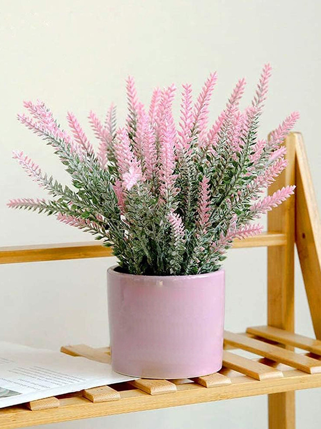 Buy Homesake Pink & Green 4 Pieces UV Resistant Faux Lavender Flower ...