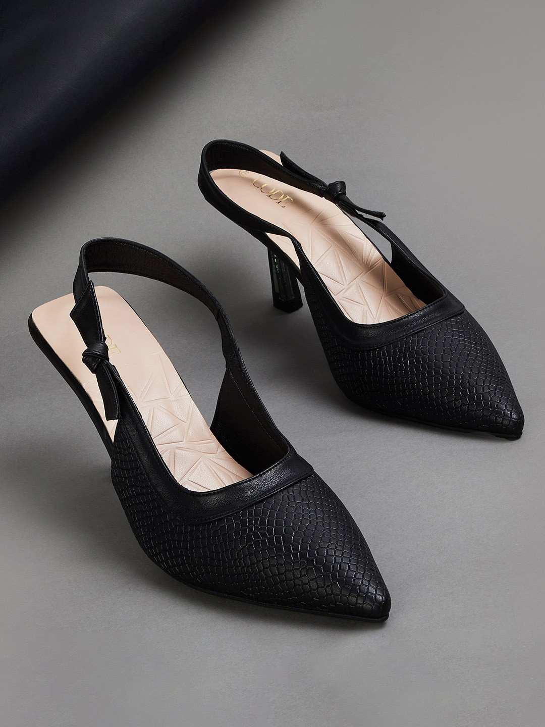 Buy CODE By Lifestyle Textured Pointed Toe Slim Mules With Backstrap