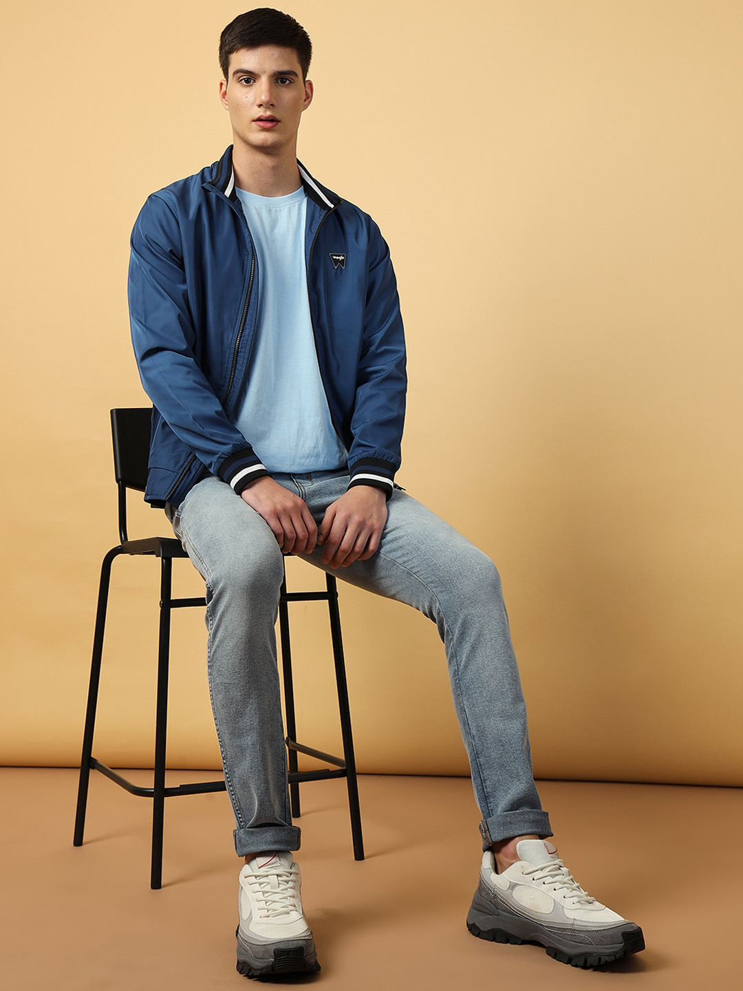 Men's Blue Mock Collar Bomber Jacket