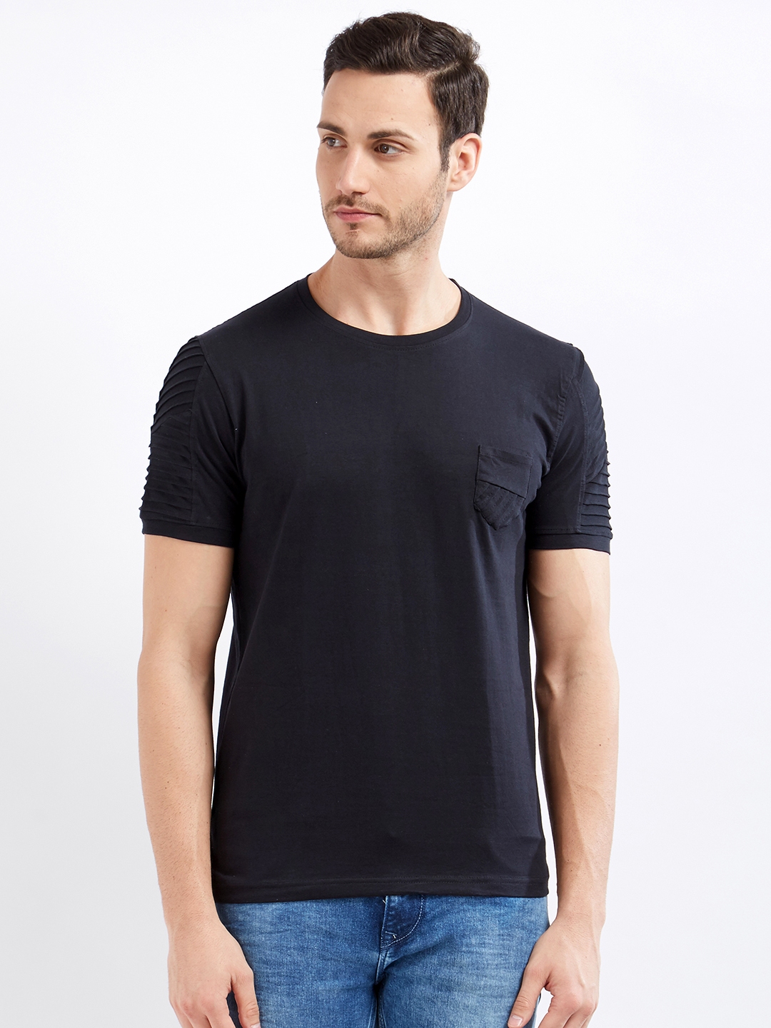 Buy Maniac Men Black Solid Round Neck Pure Cotton T Shirt - Tshirts for ...