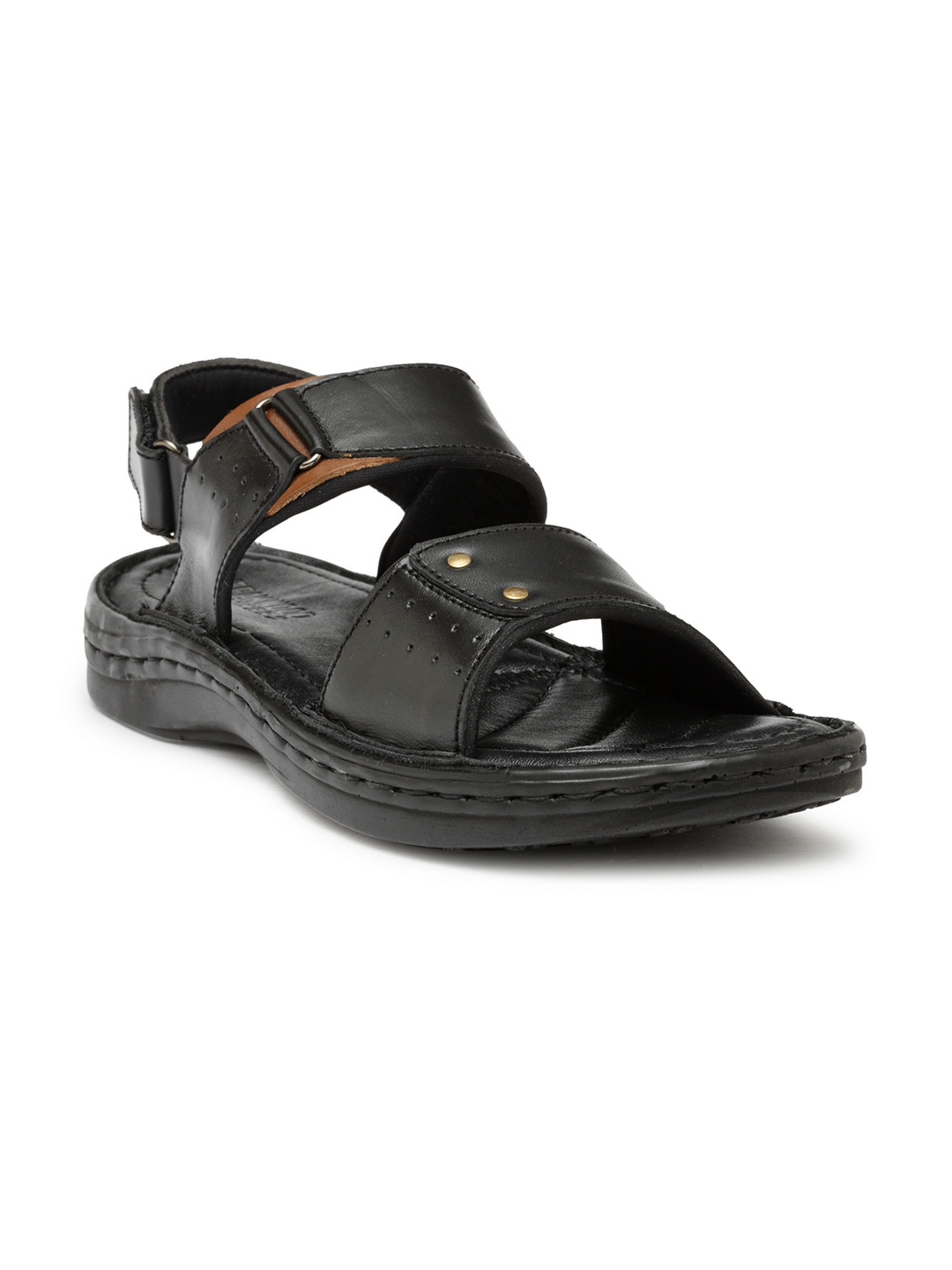 Buy Teakwood Leathers Men Black Leather Comfort Sandals Sandals for