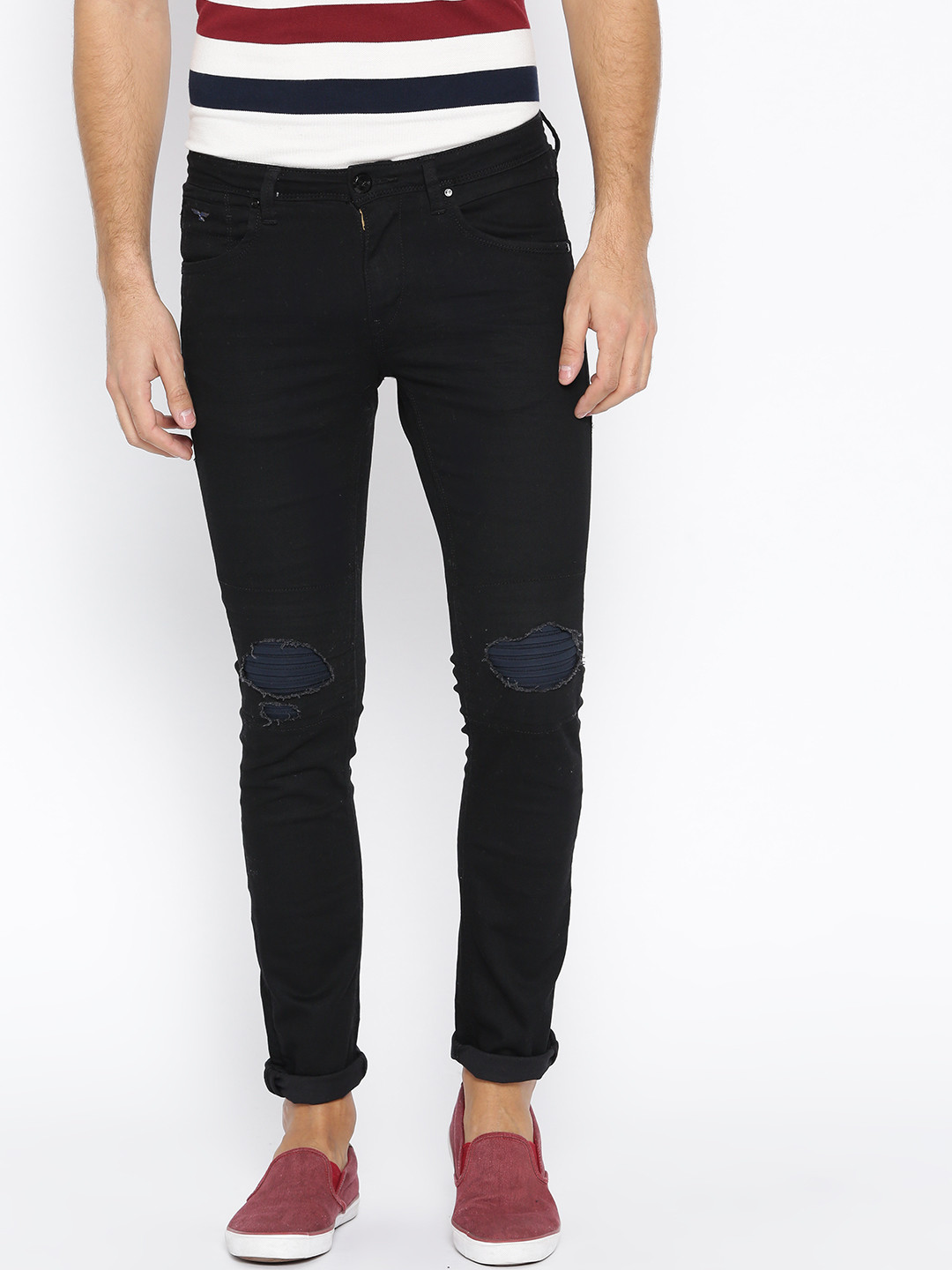 Buy Flying Machine Men Black Jackson Skinny Fit Low Distressed Mid Rise Stretchable Jeans 