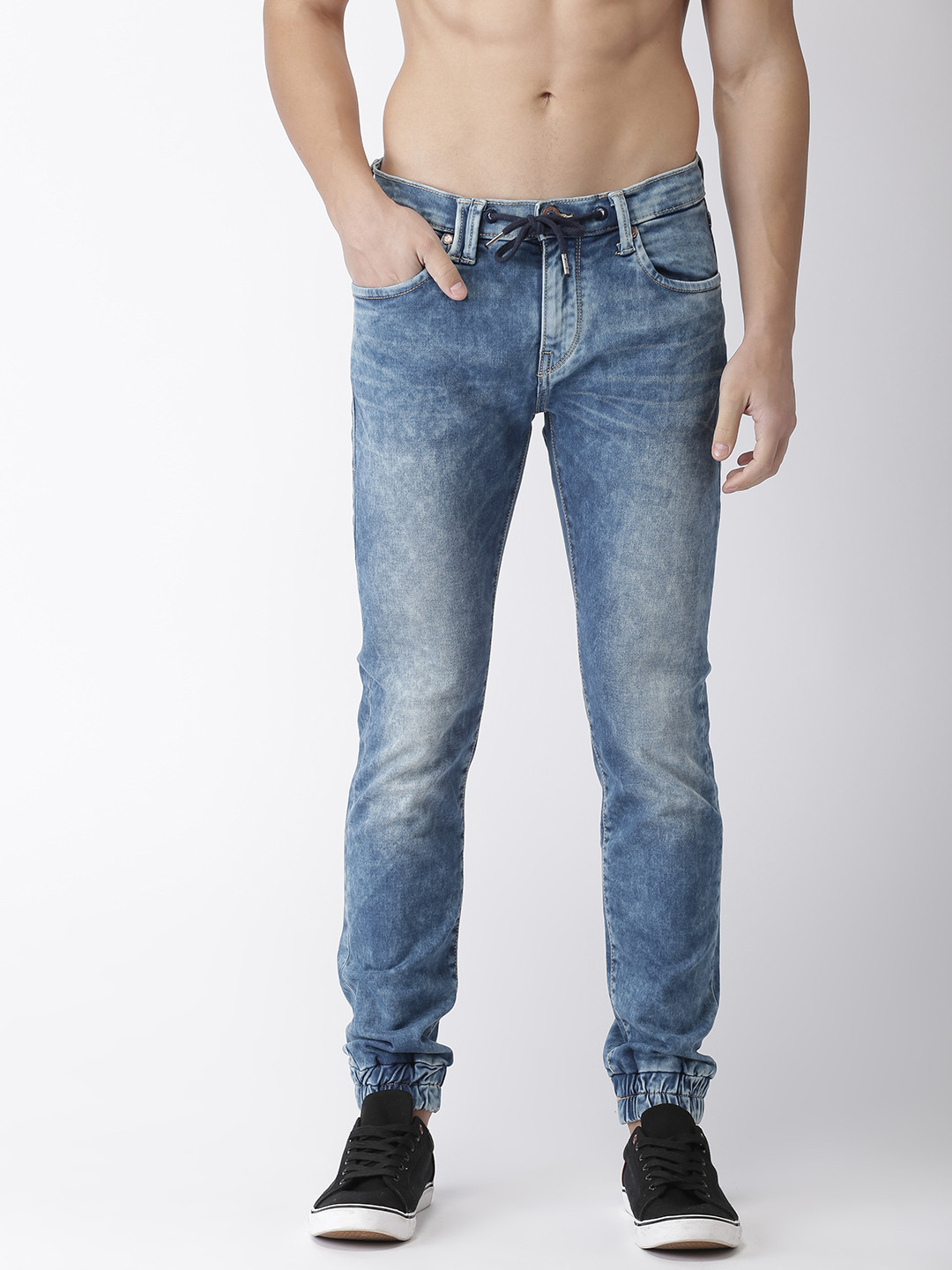 Buy Flying Machine Men Blue Mid Rise Clean Look Stretchable Jogger