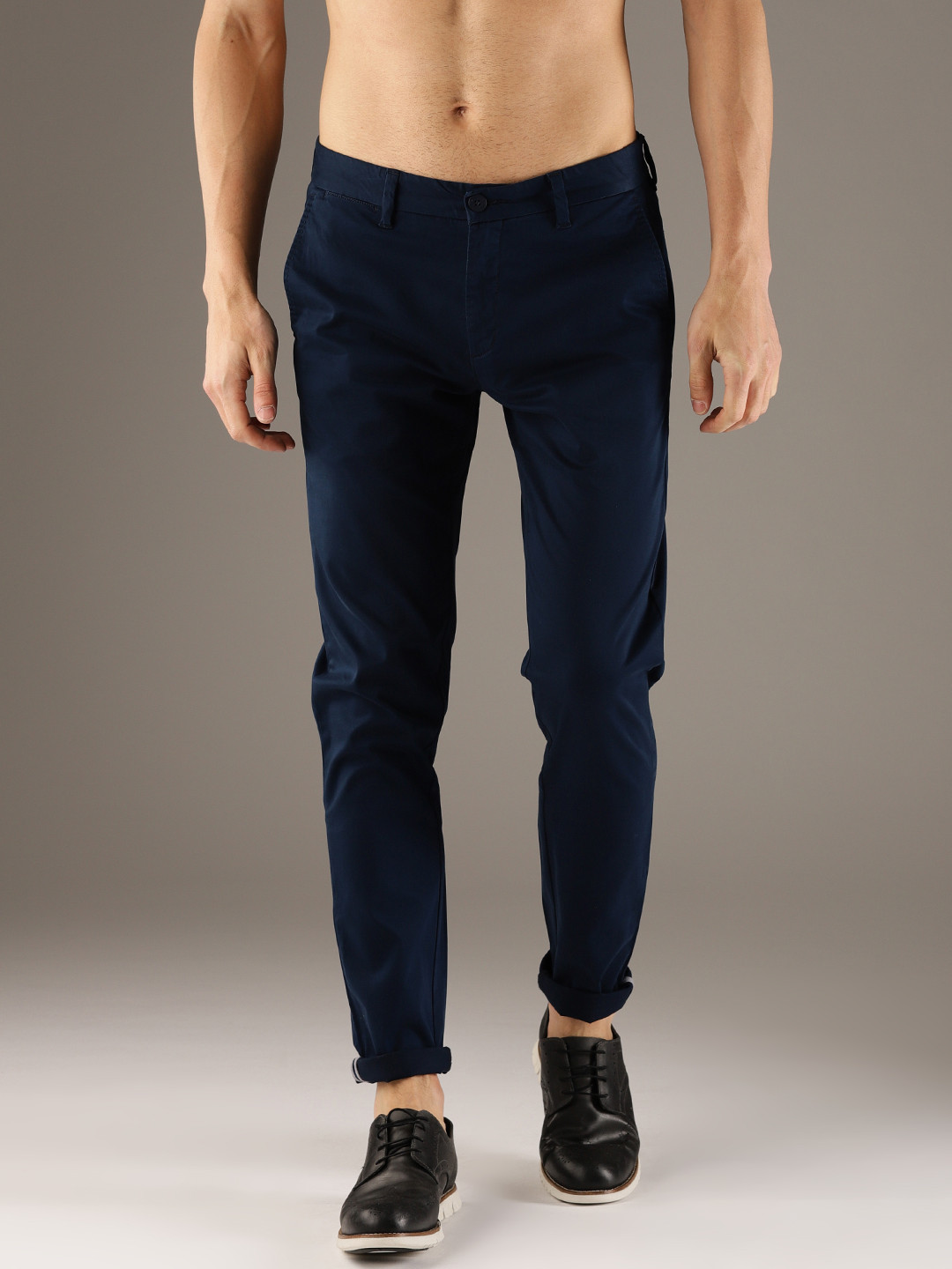 Buy Flying Machine Men Navy Blue Super Slim Fit Solid Trousers ...