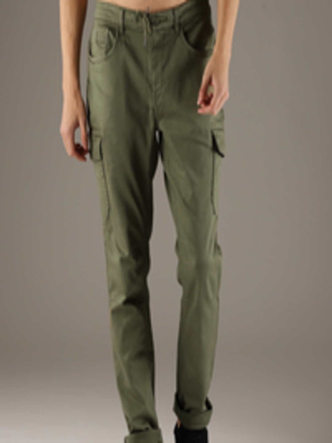 Buy Flying Machine Men Olive Green Regular Fit Solid Cargos - Trousers ...