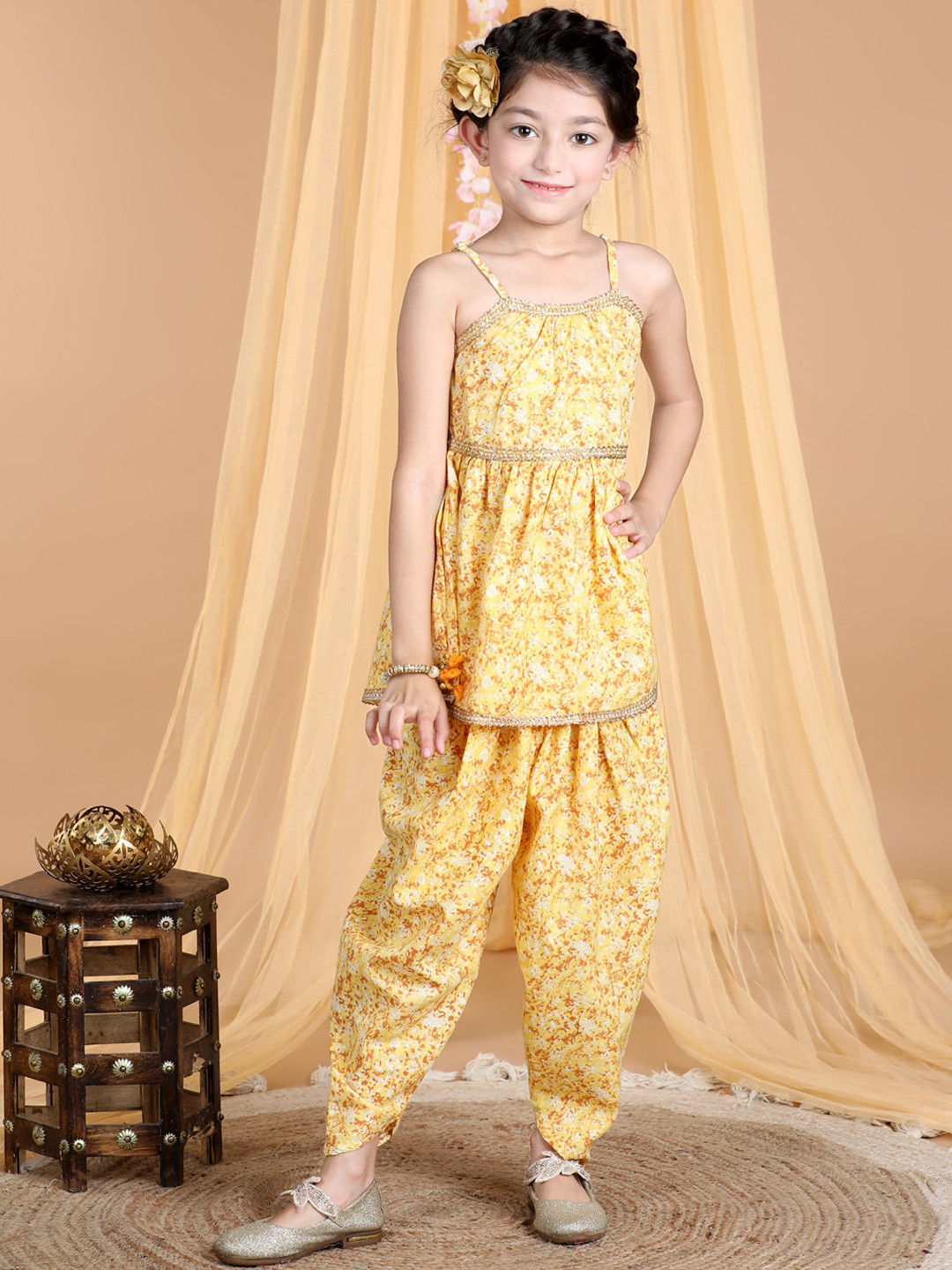 Girls Embroidered Regular Gotta Patti Kurta with Dhoti Pants