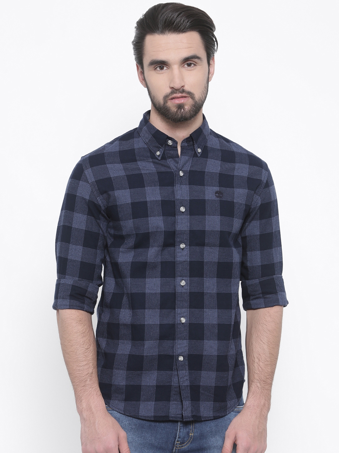 Buy Timberland Men Navy Slim Fit Checked Casual Shirt - Shirts for Men ...