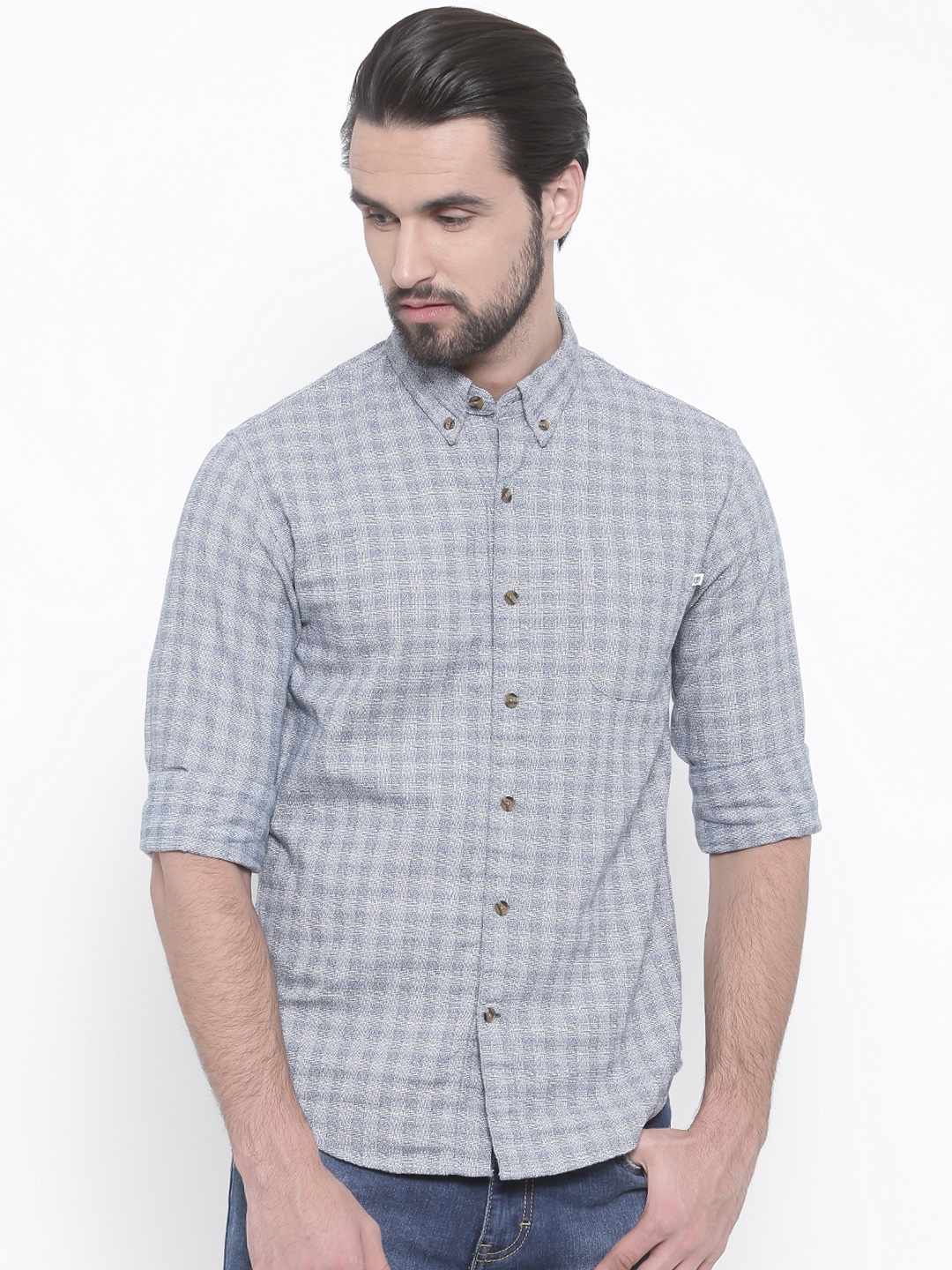 Buy Timberland Men Blue & Off White Slim Fit Checked Casual Shirt ...