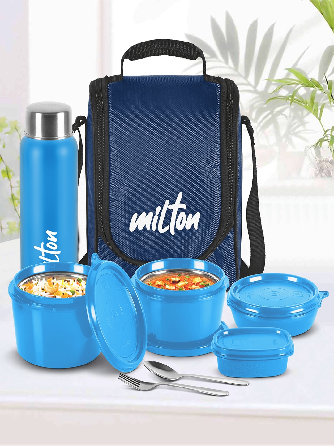 Buy Milton Blue Set Of 4 Inner Steel Pro Lunch Containers With Bottle