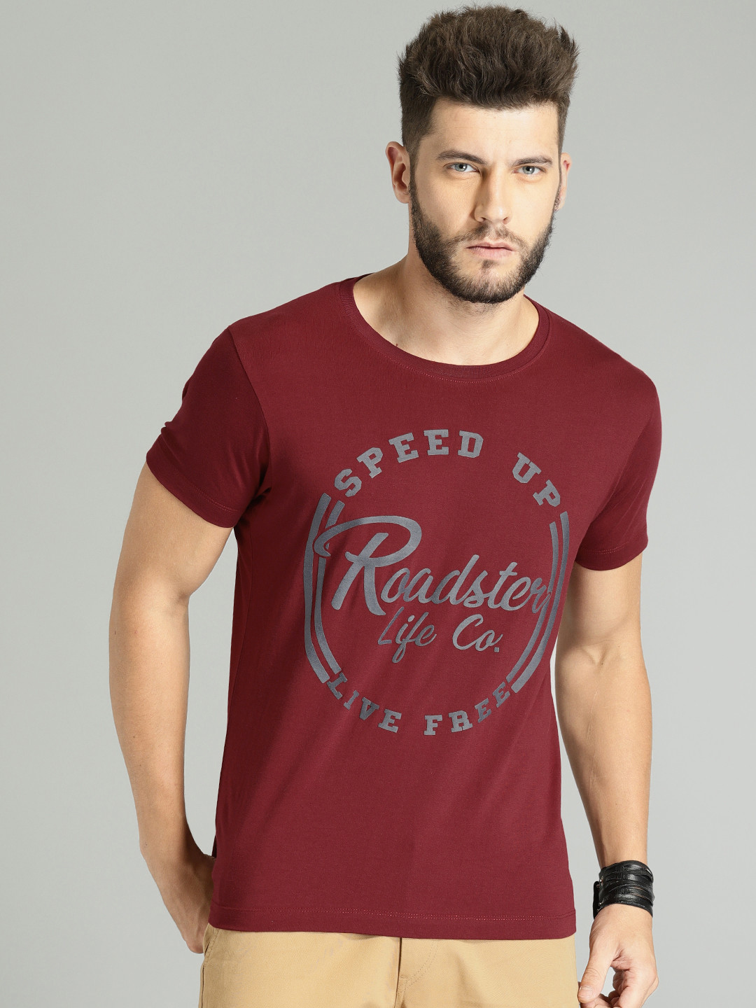 Buy Roadster Men Red Printed Round Neck T Shirt Tshirts for Men