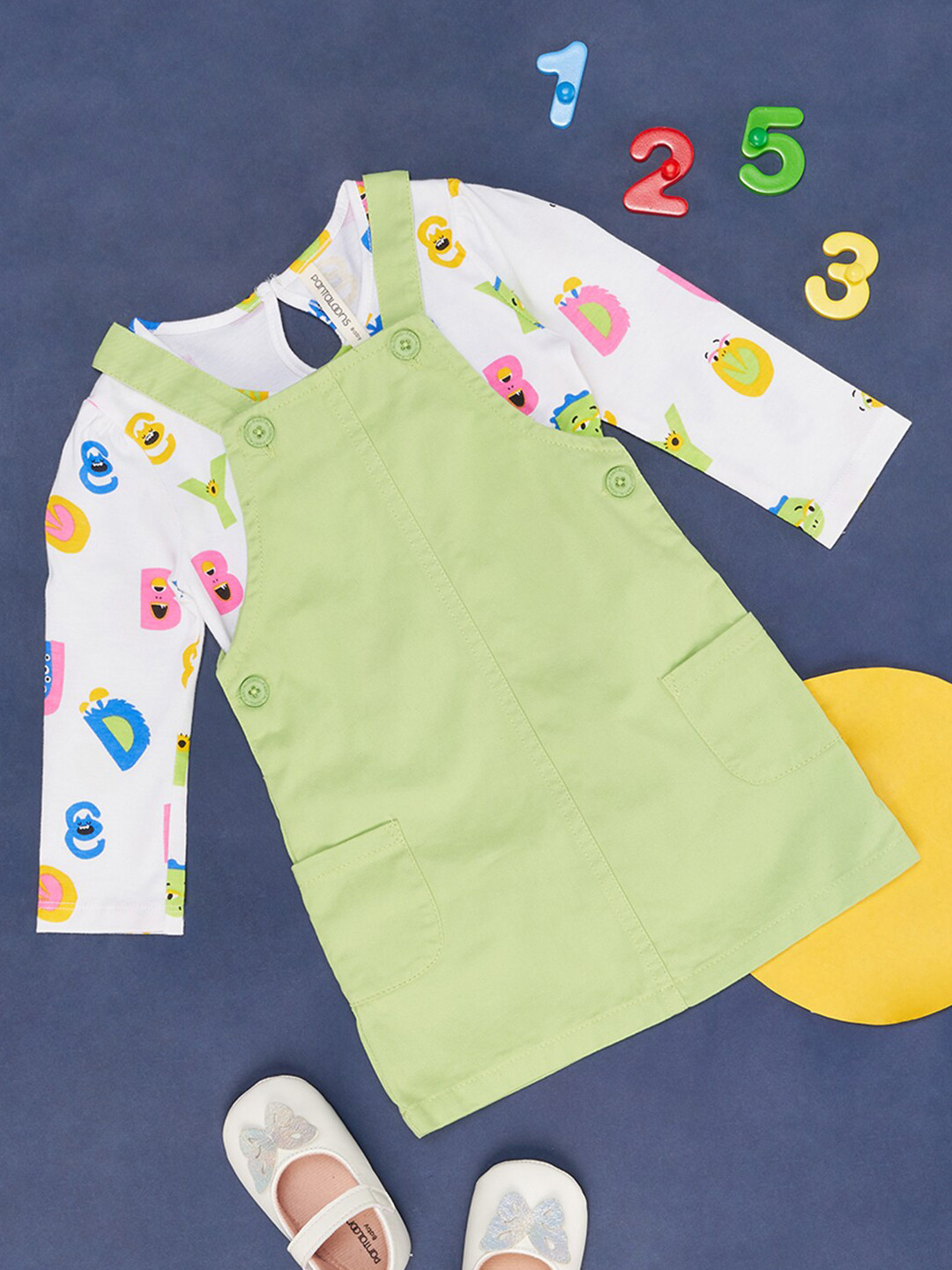 Buy Pantaloons Baby Infants Girls Printed Pure Cotton Dungaree With T