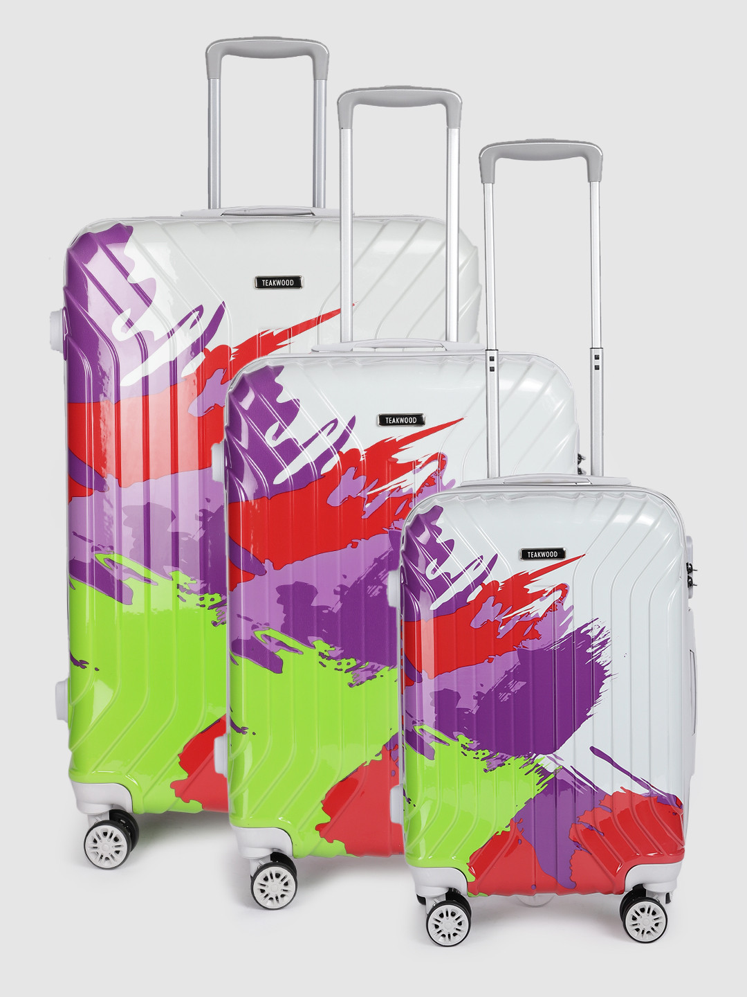 Buy Teakwood Leathers Set Of 3 Printed 360 Degree Rotation Hard Trolley