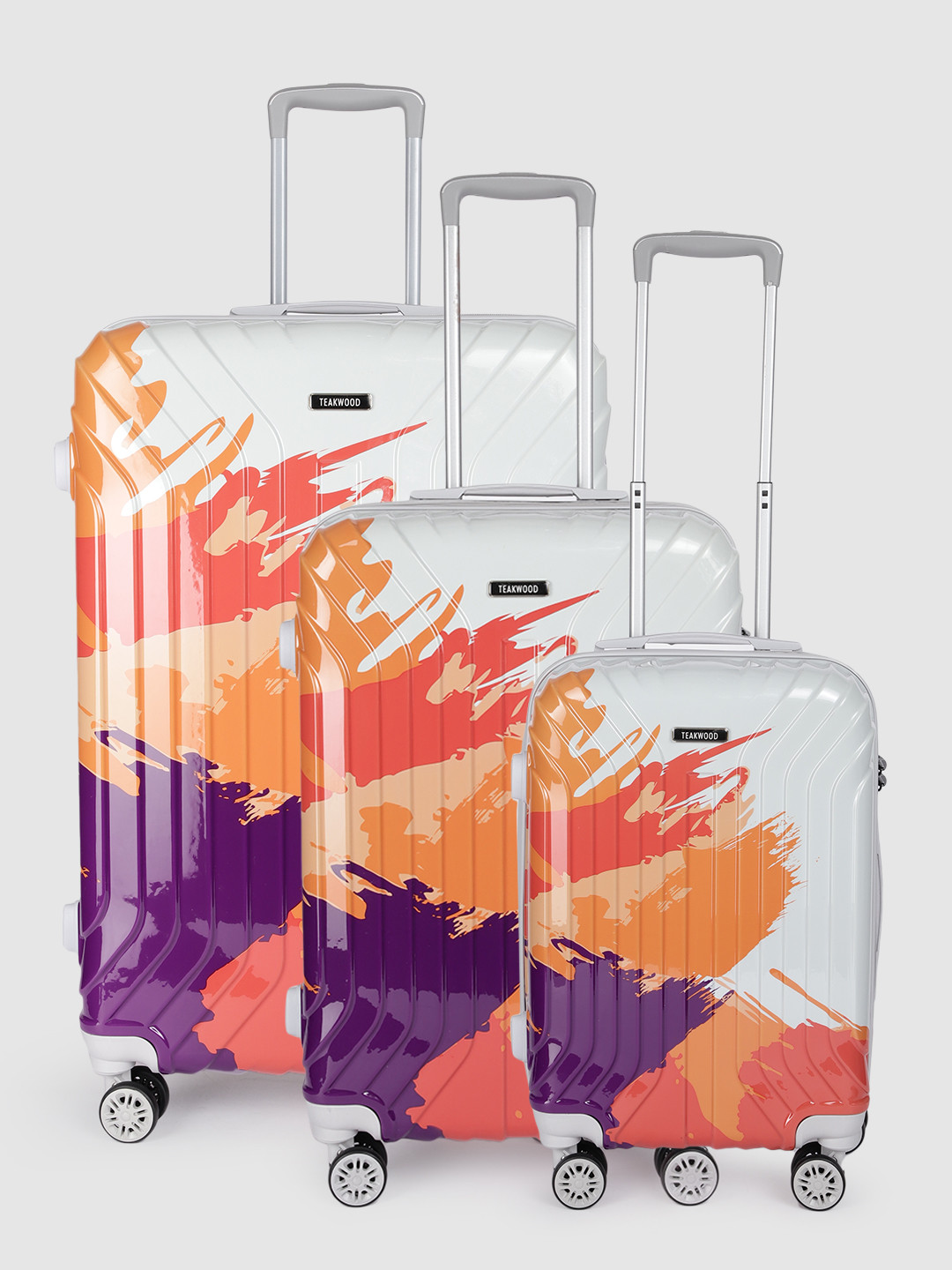 Buy Teakwood Leathers Set Of 3 Printed 360 Degree Rotation Hard Trolley