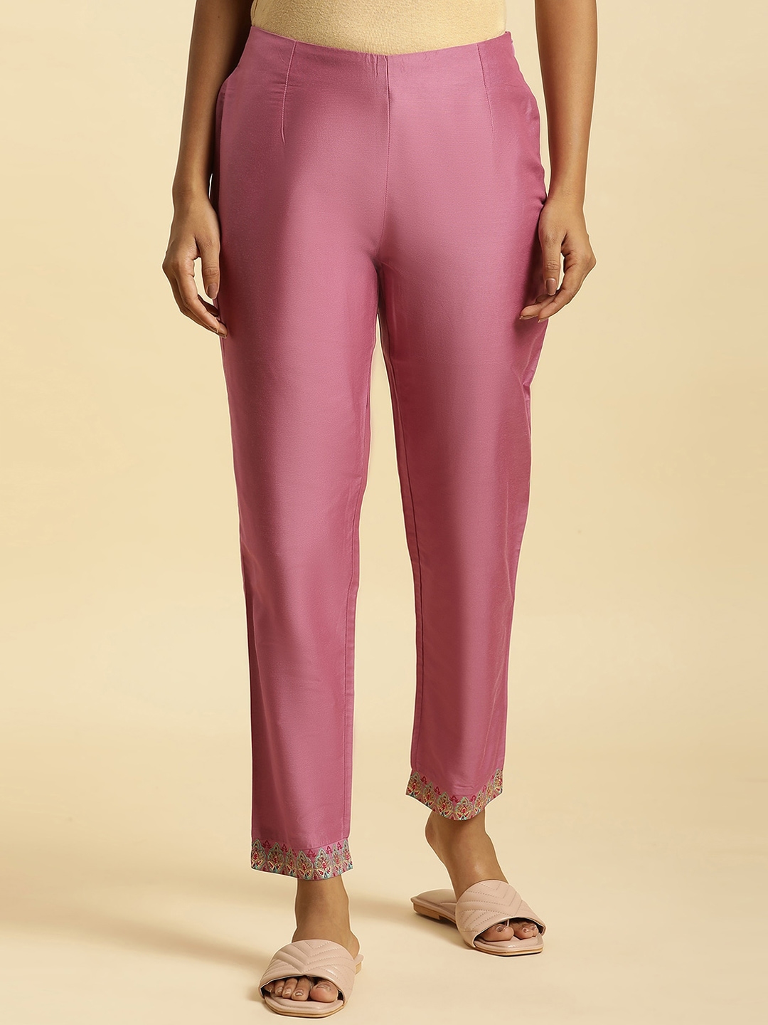 Buy W Women Slim Fit Mid Rise Plain Trousers - Trousers for Women ...