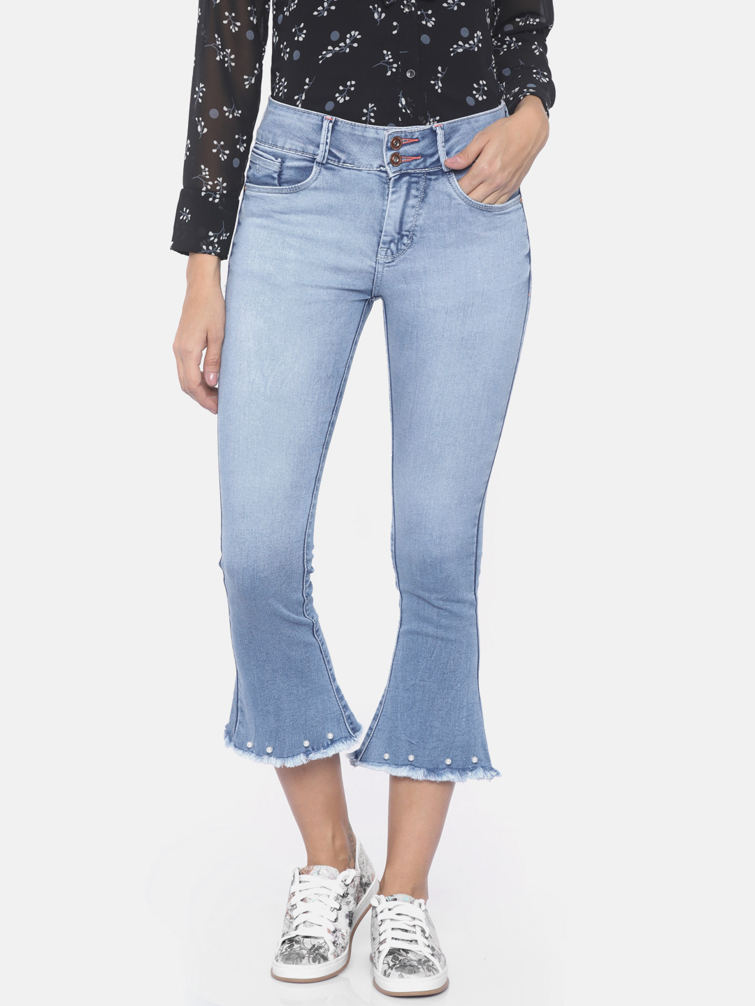 Buy Code 61 Women Blue Flared Mid Rise Clean Look Stretchable Jeans