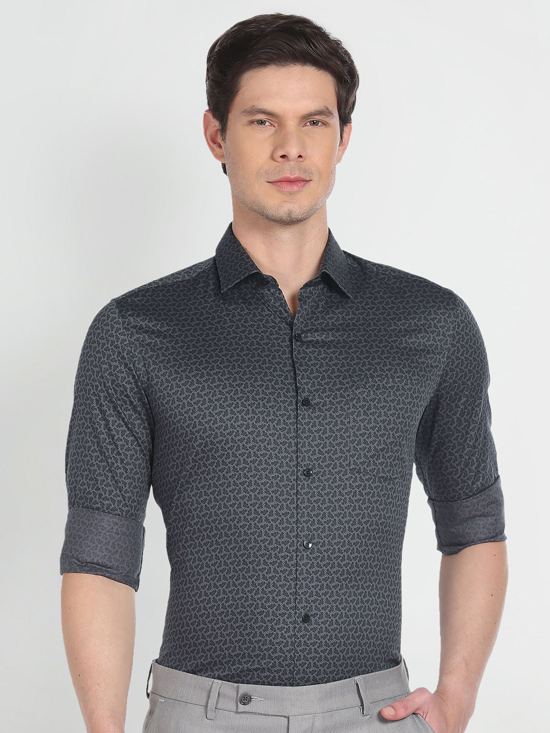 Men Black Classic Printed Formal Shirt