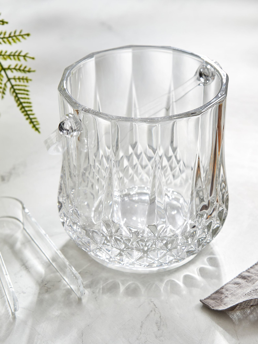 Buy Home Centre Wexford Transparent 2 Pieces Glass Ice Bucket And Tongs