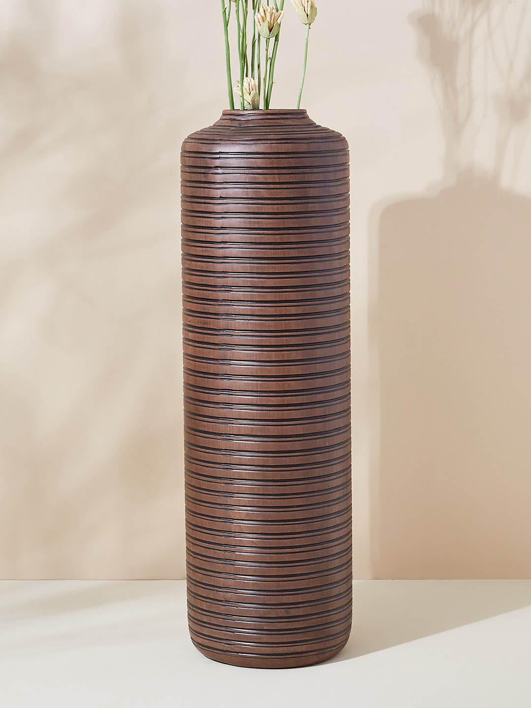 Buy Home Centre Bernina Brown Ribbed Polyresin Floor Vase Vases for