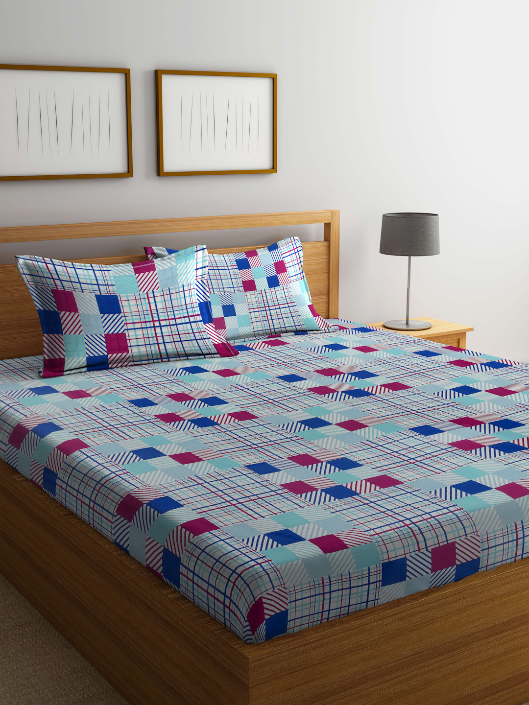 Buy BOMBAY DYEING Marigold Blue Geometric Cotton 104 TC King Bedsheet