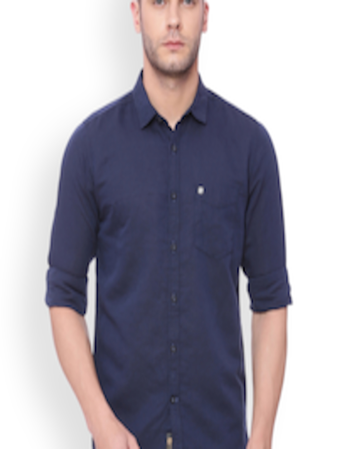 Buy Urbantouch Men Navy Blue Comfort Slim Fit Solid Casual Shirt ...