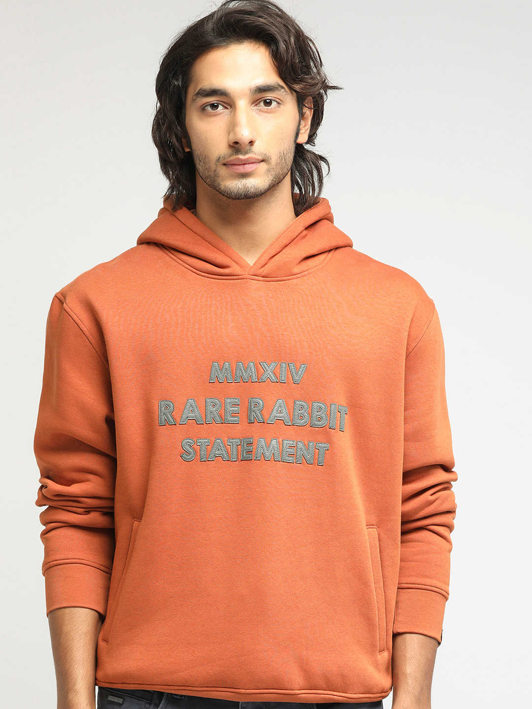 Buy RARE RABBIT Men Ether Typography Printed Hooded Sweatshirt ...