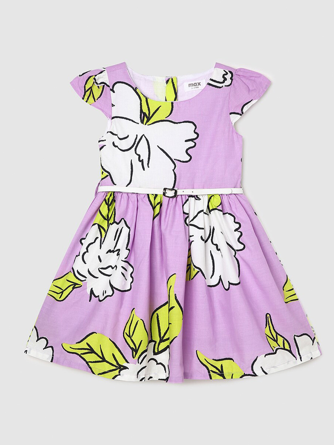 Girls Floral Printed Fit Flare Dress