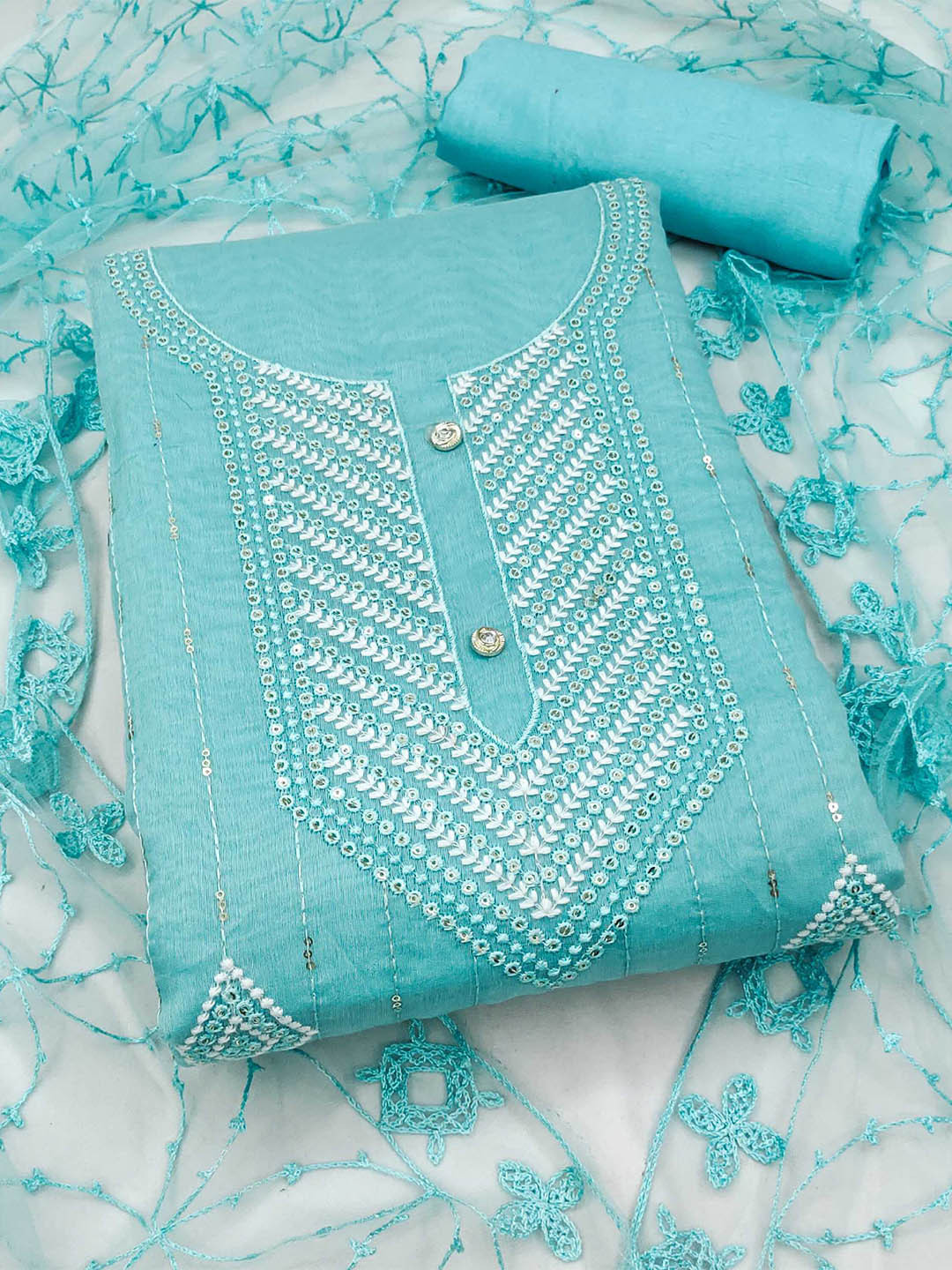 Buy KALINI Ethnic Embroidered Sequinned Art Silk Unstitched Dress