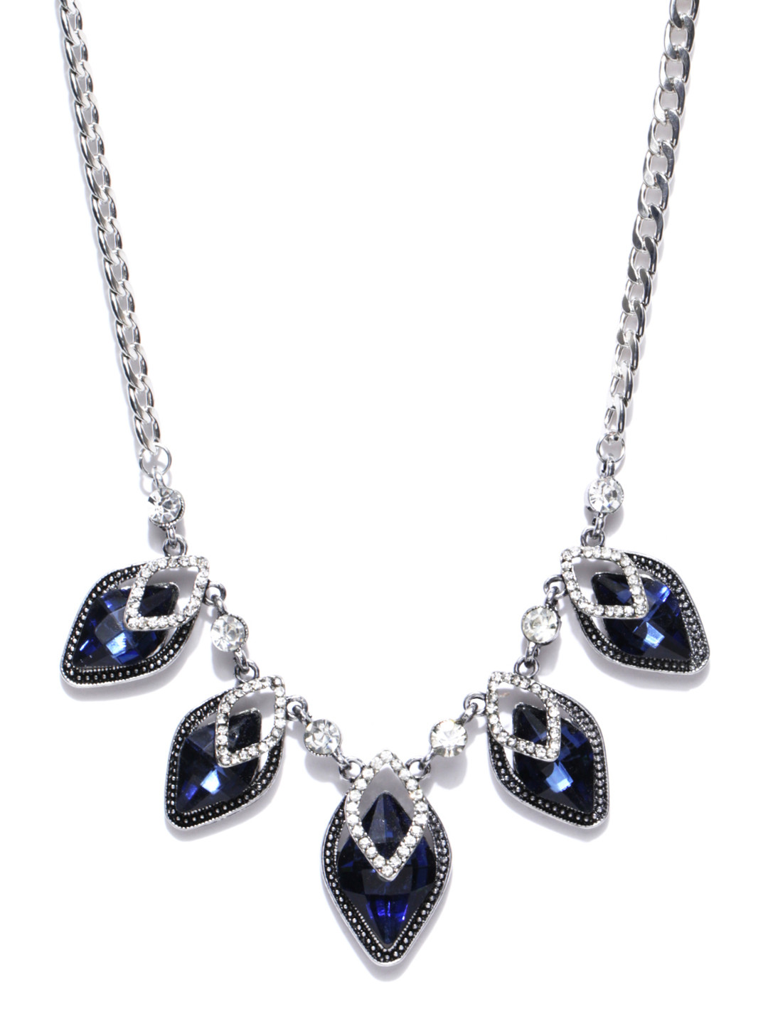 Buy Crunchy Fashion Oxidised Silver Toned & Navy Blue Stone Studded