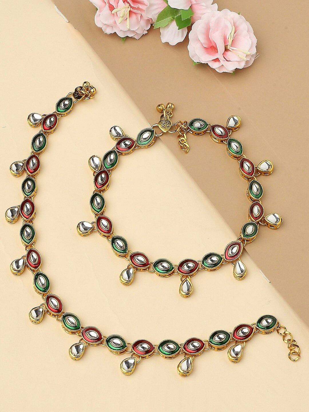 Multicolor - Handcrafted Paka Meenakari Anklets (Pair) main image 1