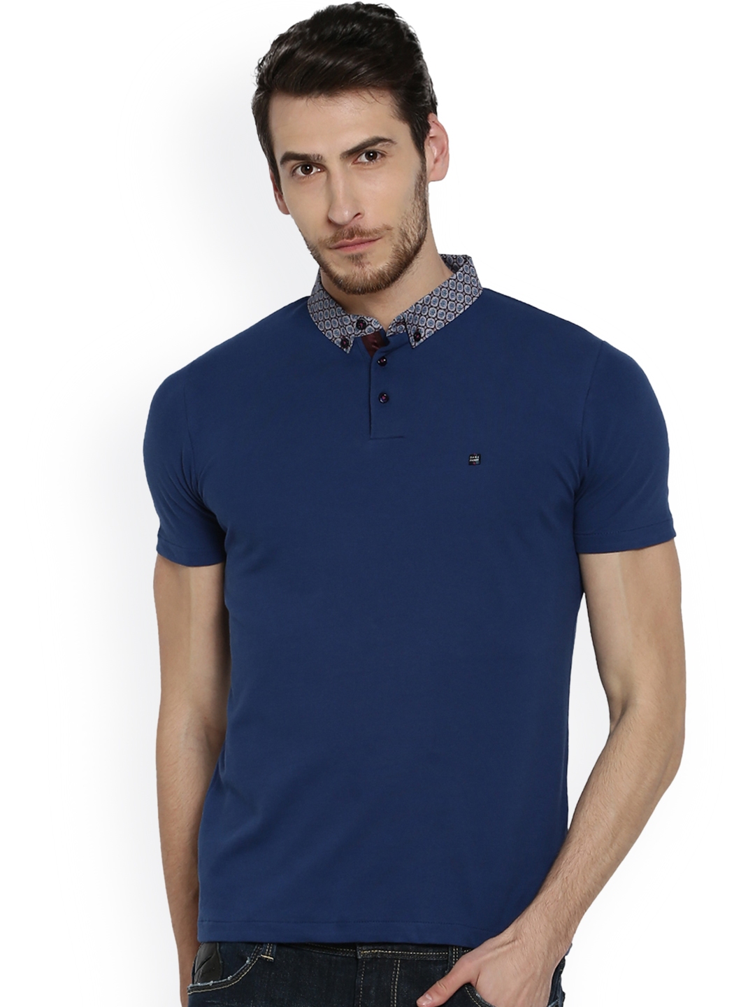 Buy RARE RABBIT Men Blue Solid Polo Collar T Shirt - Tshirts for Men ...